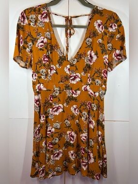 Forever 21 Floral Fit & Flare Mini Dress Mustard Yellow Size Medium